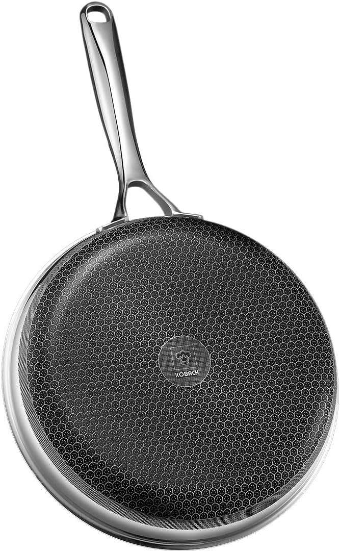 KOBACH 10in Nonstick Frying Pan - Stainless Steel Skillet, Dishwasher & Oven Safe, Compatible with Induction & Gas Stoves, Non-Toxic & Easy to Clean