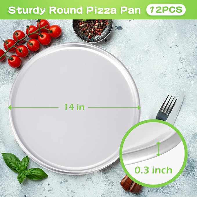 Rtteri 12 Pcs Pizza Pan Bulk Restaurant Aluminum Pizza Pan Set Round Pie Cake Plate Rust Free Cake Tray for Oven Baking Home Kitchen Restaurant Easy Clean (14 Inch)