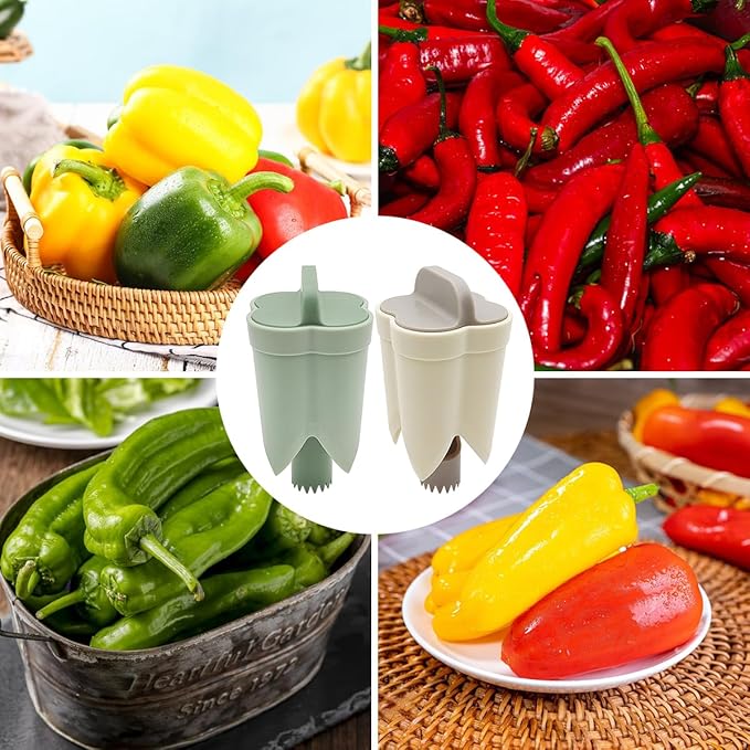 SENHAI 2 Pcs Pepper Seed Corer Remover, New Upgraded 2-in-1 Bell Pepper Cutter & Deseeder, Pepper Corer Tool for Faster More Efficient Meal Prep