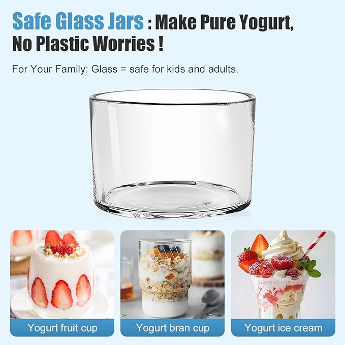 1.37QT Yogurt Maker Machine with Glass Bowl, Automatic Electric Greek Yogurt Maker with 24H Timer & Constant Temperature Control, 3-in-1 Probiotic Maker for Natto & Rice Wine