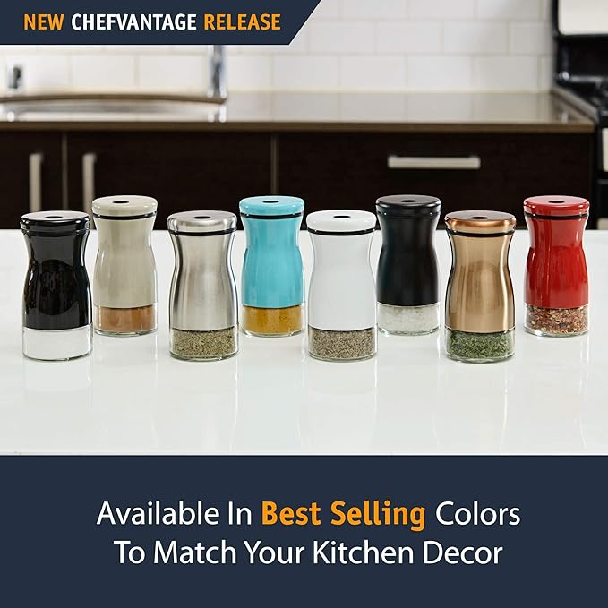 Salt and Pepper Shakers Set with Adjustable Pour Holes by CHEFVANTAGE - Bronze