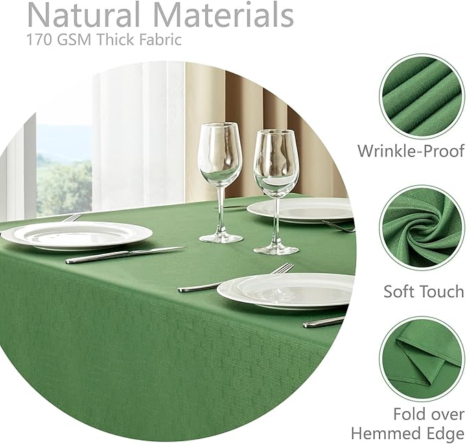 2 Pack Rectangle Tablecloth, 60x120 inch, Water Resistant Wrinkle Free Linen Textured Table Cloth Washable, Decorative Fabric Table Cover for Dining, Party and Camping, Green