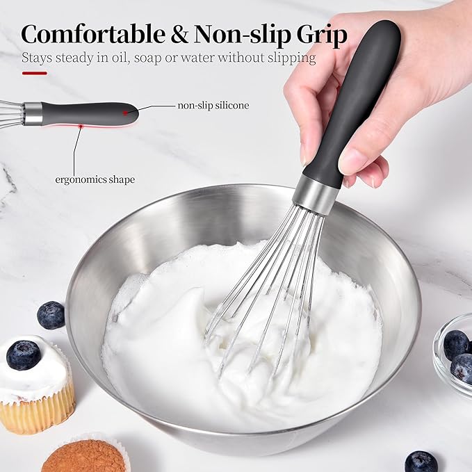 9.06 in Kitchen Wire Whisk, 18/10 Stainless Steel Metal Balloon Wisk Heavy Duty Egg Beater whisker Hand Mixer for Cooking, Baking, Mixing, Stirring, Sauce, Flour, chocolate（Small, Black）