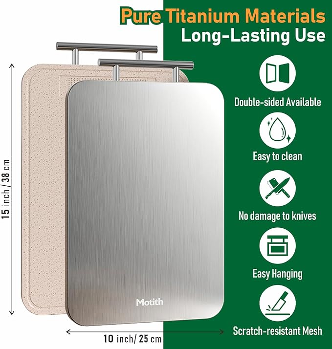 Titanium Cutting Board for Kitchen - 100% Pure Food Grade Double Sided Chopping Board, Titanium & Wheat Straw PP, Dishwasher Safe Easy to Clean - Large 15”×10”