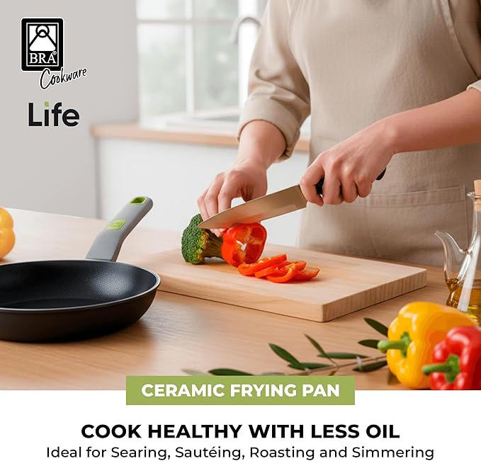 BRA COOKWARE Life Ceramic Nonstick Frying Pan | 11 Inch Recycled Cast Aluminum Skillet | Ceramic Non-Stick Fry Pan | PFOA Free Searing Skillet | All Cooktops (incl. Induction) | Soft-Touch Handle