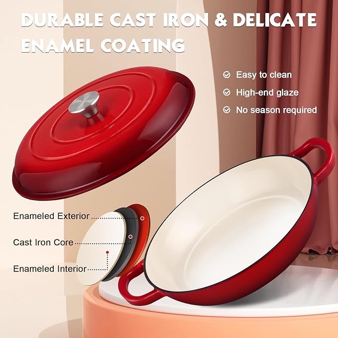 Overmont 5.5qt Enameled Dutch Oven + 3.8qt Braiser Combo
