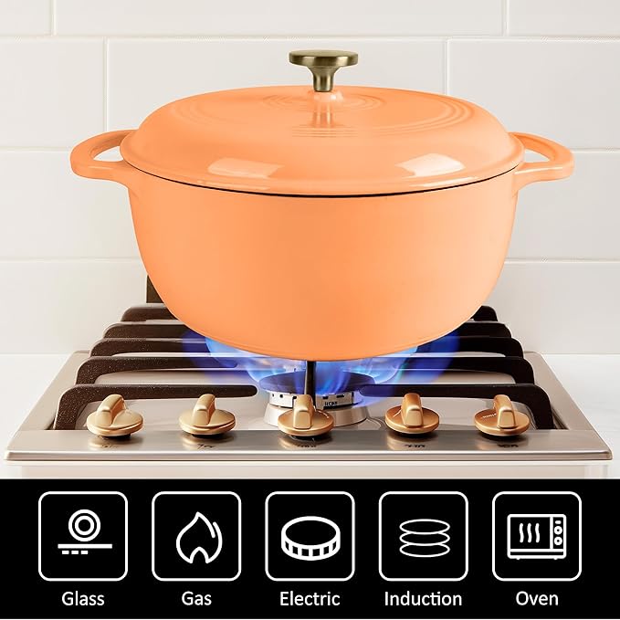 Fijxzct Premium Enameled Cast Iron Dutch Oven for Bread Baking | Non-Stick 5.5QT Oval Bread Oven with Lid | Perfect for Sourdough, Loaf, and Artisan Baking (Round Orange, 5.5 QT)