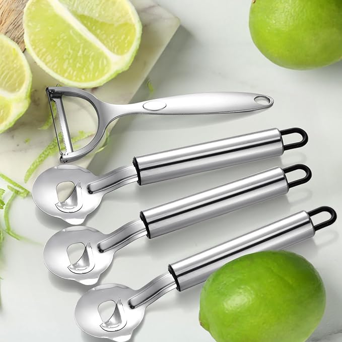 Lothee 4 Pcs Cactus Peeler Tools Stainless Steel Peeler Spoon and Paring Knife Long Handle Hole Slicing Noodle Cutter for Kitchen Gadget Accessories