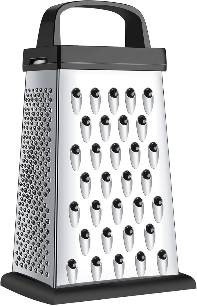 Cheese Grater, Mini Size 4-Sided Stainless Steel Grater, Food Shredder for Cheese, Parmesan, Vegetable, Dishwasher Safe, Black