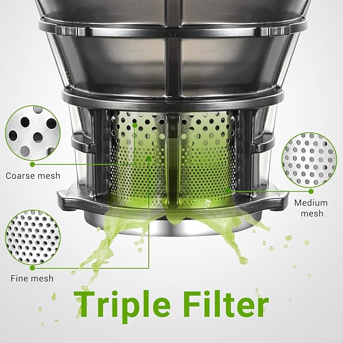 AMZCHEF Juicer Machines, 5.8" Extra Self-Feeding Cold Press Juicer for Whole Vegetable & Fruit, Juice Extractor Machine with Large Auger & Triple Strainers, Easy to Clean, High Juice Yield, Green
