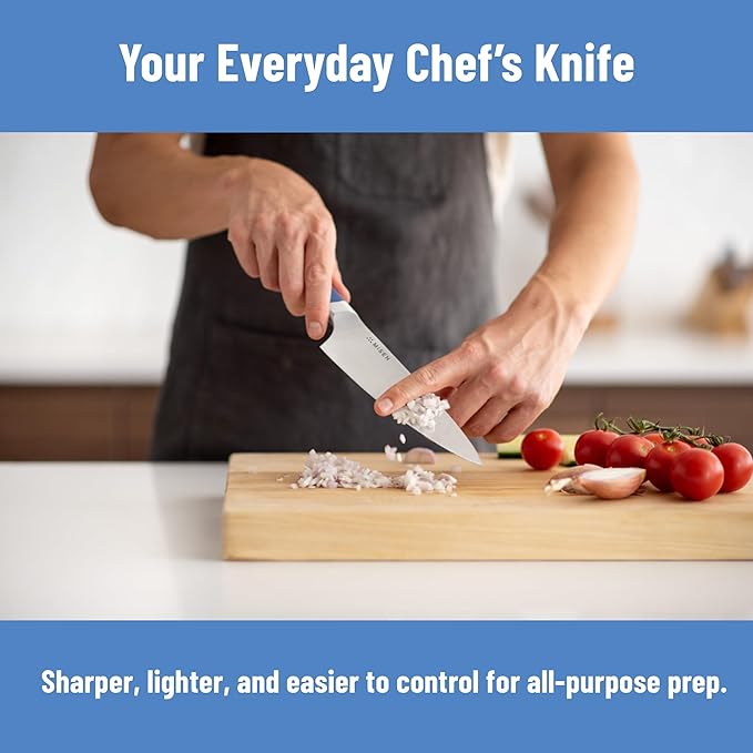 Misen 6.8" Chef Knife – High Carbon Japanese AUS-10 Stainless Steel – Hybrid German & Japanese Blade – Precision Kitchen Knife for Professionals & Home Cooks – Ultimate Cutting Performance - Blue