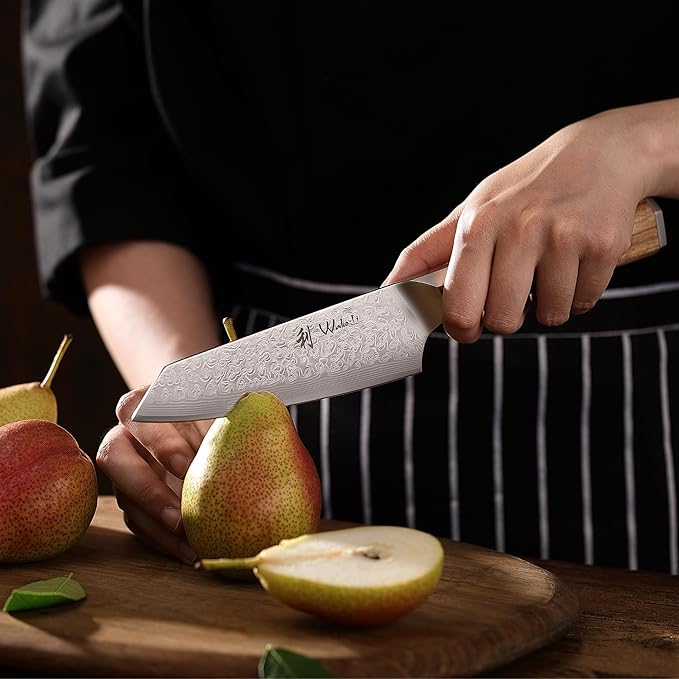 Wakoli Oribu Kiritsuke Small Chef's Knife – Full Tang Kitchen Knife | 6-Inch Blade Made of 67-Layer Damascus Steel with AUS-10 Core | Ergonomic Olive Wood Handle | Professional & Durable
