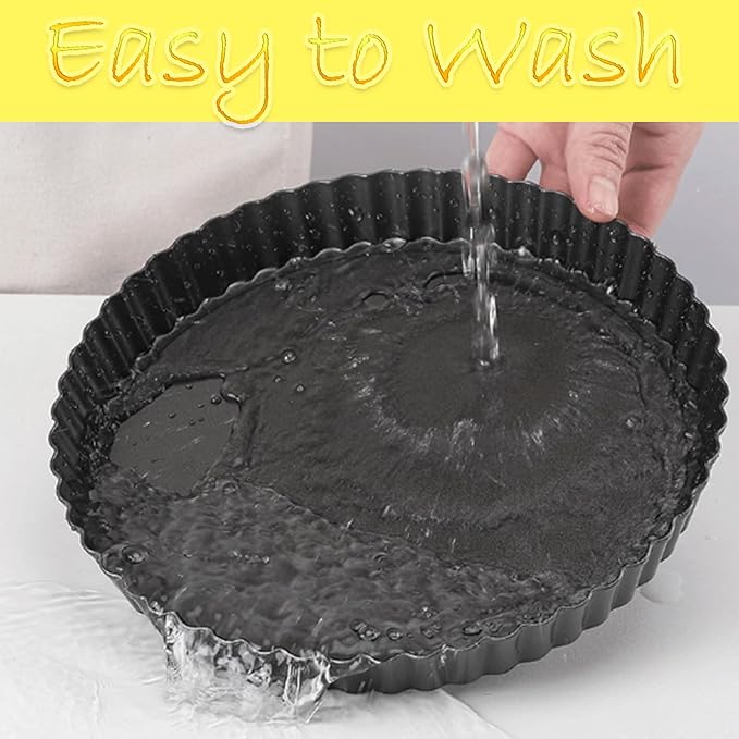 KUAYB 9 Inch Tart Pan with Removable Bottom, Quiche Pan Carbon Steel Heavy Duty Nonstick Pie Pan- Fluted Edges Loose Bottom, Extra Hgh 1.2-Inch Depth for Baking Fruit Tarts, Pies