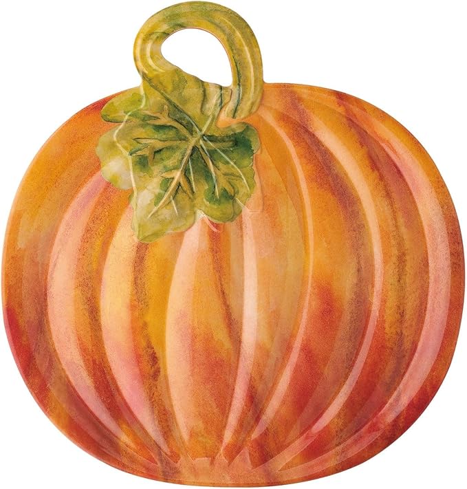 UPware Pumpkin Shaped Melamine Serving Platter, Fall Harvest Party Tray, Thanksgiving Table Decor, for Snacks, Appetizers, and Desserts, Orange, 16 x 15.5 Inch