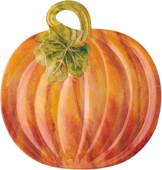 UPware Pumpkin Shaped Melamine Serving Platter, Fall Harvest Party Tray, Thanksgiving Table Decor, for Snacks, Appetizers, and Desserts, Orange, 16 x 15.5 Inch