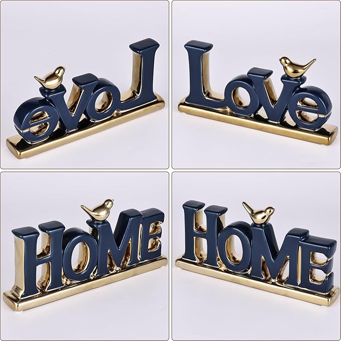 Love Sign Decor,Blue and Gold Room Decor Aesthetic, Knick Knack Shelf,Gold Bird Decor, Boho Bookshelf,Abstract Gold Statue,for Living Room,Bedroom, Contemporary Tv Stand Set of 2 (2, Blue)