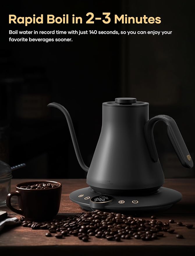 INTASTING Electric Kettle, Gooseneck Electric Kettle, ±1℉ Temperature Control, Stainless Steel Inner, Quick Heating, for Pour Over Coffee, Brew Tea, Boil Hot Water, 1500W/0.9L Dark Gray