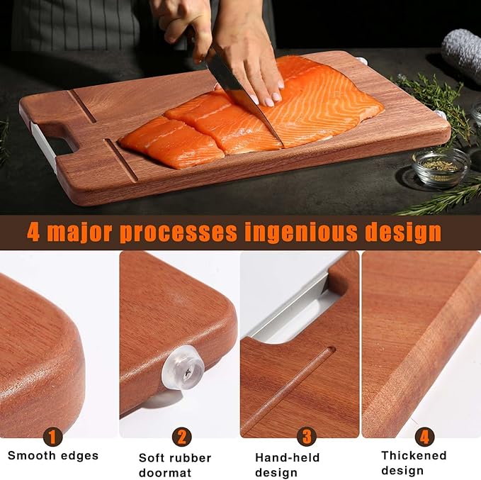 KASAFEI Ebony Kitchen Cutting Board, Wooden Chopping Board, Durable, Solid Wood, Suitable for Cutting Meat, Cheese, Vegetables, Fruit, Raw and Cooked Food, Grooved Tray with Handle [Set of 2]