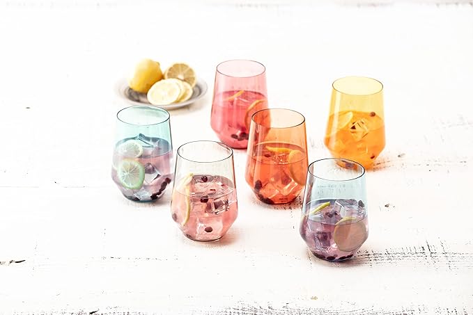 Fortessa Sole Outdoor Shatter Resistant BPA Free Premium Copolyester Plastic Drinkware 6 Pack, Terra Cotta Orange, Stemless Wine Glass