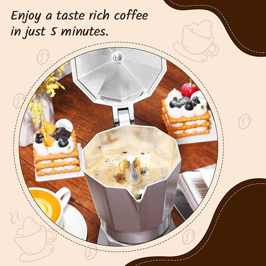 Lemosae Coffee Pot 6 Cup Electric Espresso Coffee Maker Italian Moka Maker 300ml Portable Aluminum Espresso Machine Cafetera Moka Pot with Detachable Base, Gift for Home Travel(Aluminum Color)
