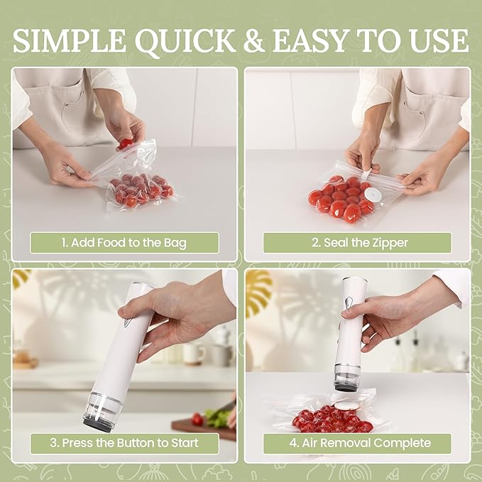 Handheld Vacuum Sealers for Food Storage – USB Rechargeable, 30 Reusable Vacuum Bags, Compact – From Sous Vide Bags and Sealer to a Snack Sealer and Freezer Meals