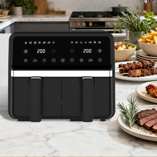 REABELL 8 Quart Dual Basket Air Fryer - Digital Touchscreen, Smart Sync Finish,Auto Shutoff, 2 Independent 4QT Nonstick Dishwasher-Safe Frying Baskets - Digital Double Air Fryer