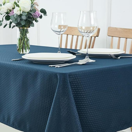 maxmill Jacquard Tablecloth Stain Resistant Waterproof Wrinkle Free Spillproof Washable Soft Weaved Texture Table Cloth for Dining Room, Indoor Outdoor Use, Rectangle 60 x 140 Inch, Navy Blue