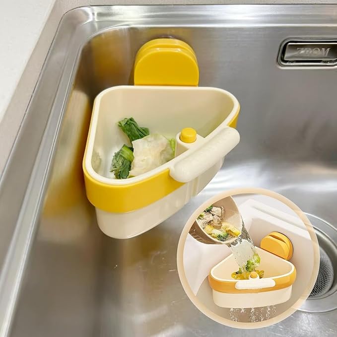 Corner Sink Strainer Food Waste Catcher for Sink, 2025 New Upgraded Suction Cup Press Sink Drainer Basket, Automatic Dumping Sink Strainer Basket (Yellow)