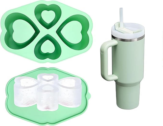 Ice Cube Trays for Stanley Cup 20 30 40 OZ Tumbler Ice Mold Heart Shape Silicone Ice Cube Tray with Lid, Stanley Ice Mold and Maker Ice Cube for Cocktails, Whisky, Juice (30-40 OZ, Green)