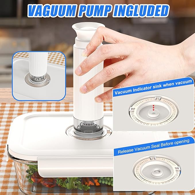 Glass Vacuum Seal Containers for Food Storage, Set of 3 Borosilicate Glass Sealer Containers & 10 Reusable Food Saver Sealer Bag, For Freezer, Storage, Sous Vide, Meal Prep | Rectangle