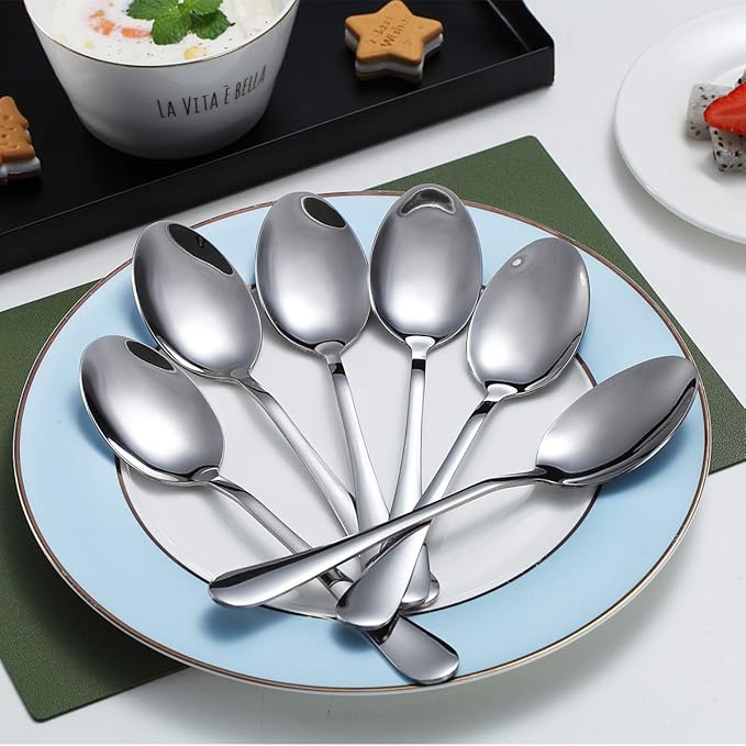 Kyraton 12 Pieces 7.5" Stainless Steel Table and Soup Spoons, Dishwasher Safe Set