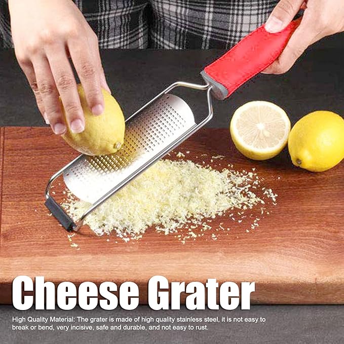 Stainless Steel Multifunctional Cheese Grater, Lemon Zester with Non Slip PP Handle, Space Saving Design, Easy to, Dishwasher Safe, Ideal for Kitchen Use (Fine tooth planing model)