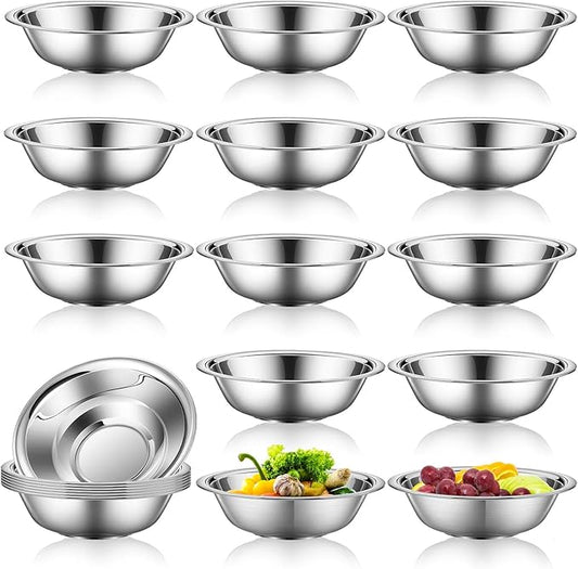 Tioncy 20 Pack Small Stainless Steel Mixing Bowls, 6.3 Inch Wide Nesting Prep Bowls Set with Flat Base for Sauces Serving Soup Snack Salad, 3/4 Quart Meal Cooking Baking, Reusable and Dishwasher Safe