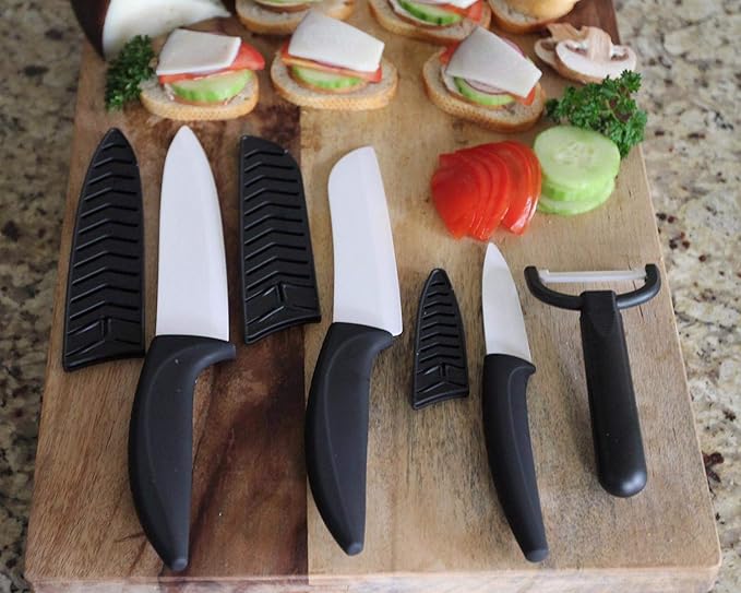 Miracle Blade IV World Class Professional Series White Ceramic 7-piece Kitchen Knife Set with Protective Blade Covers