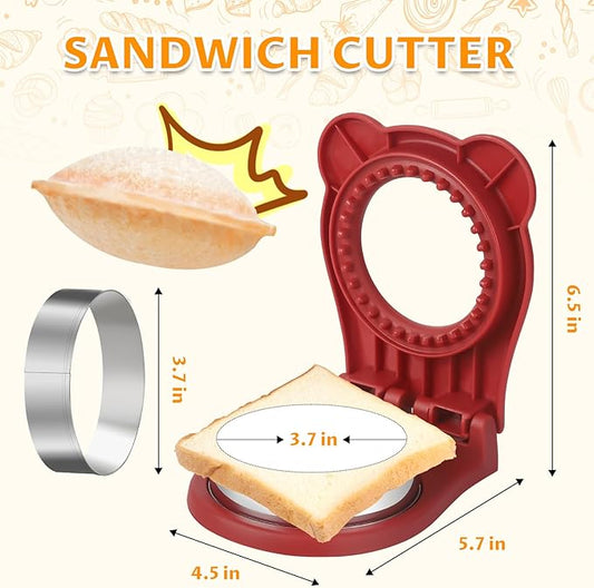 Uncrustable Sandwich Maker,Sandwiches Pocket Circle Shape 3.7Inch Sandwich Cutter and Sealer,Sandwich Cutter for Kids Breakfast and lunchboxes (Red)
