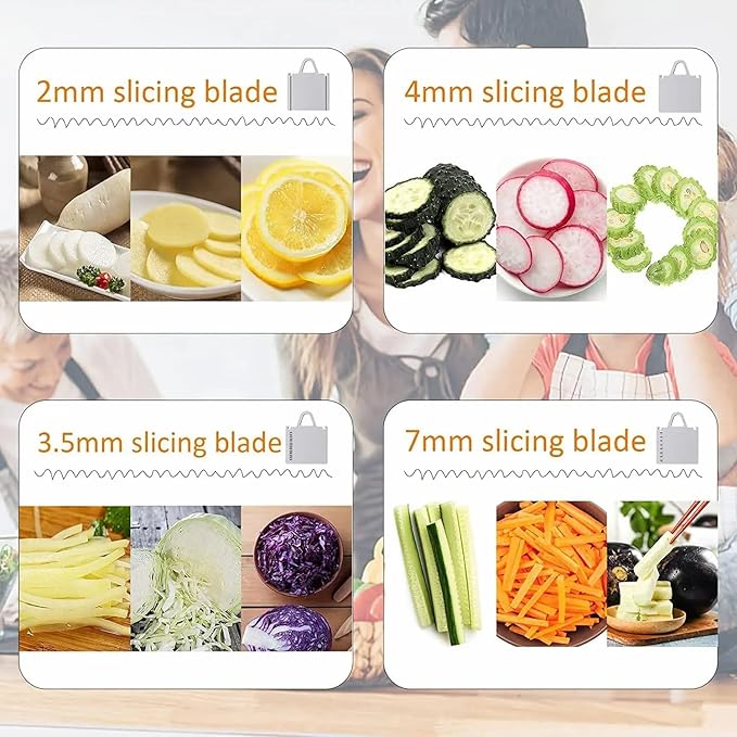Safe Mandoline Slicer for Kitchen，Vegetable Chopper with Container and Lid，Adjustable Mandoline Slicer，4in1 Vegetable Chopper,Arrot 、Banana、Apple、Lemon、Fries slicer (Grey Blue)