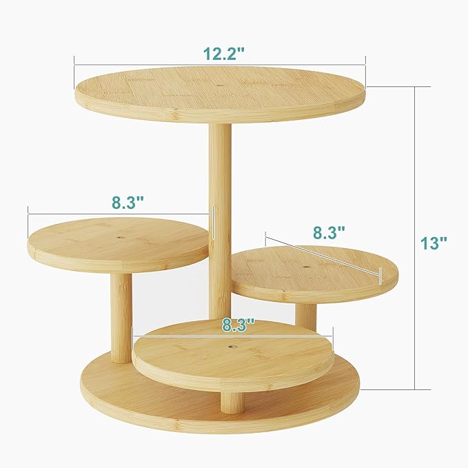 Cupcake Stand, 4 Tier Round Bamboo Wood Cupcake Tower Stand for 50 Cupcakes, Tiered Serving Trays, Wood Cake and Cupcake Stand (Natural_Bamboo)