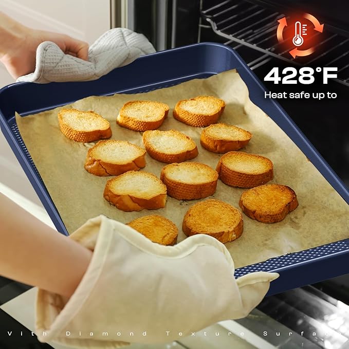 Slow Slog Baking Pans Set 8-Piece Bakeware Sets, Baking Sets for Cooking Nonstick Oven Pan Set, Baking Sheet Set, Cookie Sheets for Baking, Muffin Pan, Ceramic Coated Blue