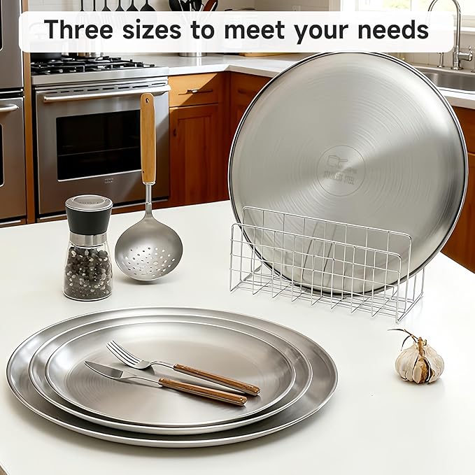 YeKuKing 12 Inch Pizza Pan for Oven Stainless Steel Baking Sheet Round Plates for Cake Pie and Salad Pizza Steel Tray Oven Dishwasher Safe & Easy Clean(2 PACKS)