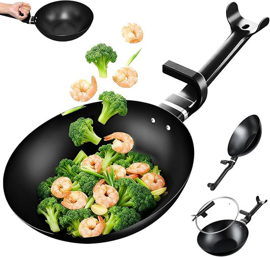 KALAWW Carbon Steel Wok Pan, Non-stick sauté pan,13 Inch Woks & Stir-fry Pans Nonstick with Ergonomic Handle, Cookware, Pots and Pans,Versatile Bottom Chinese Woks for All Stoves