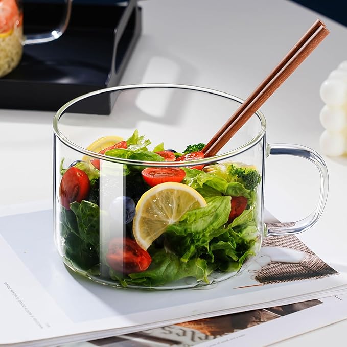 Ramen Bowls Microwavable, Glass Soup Bowls With Handles, 34oz/1000ml Soup Mug With lid, Use-Friendly Ramen Bowl Set With Chopsticks