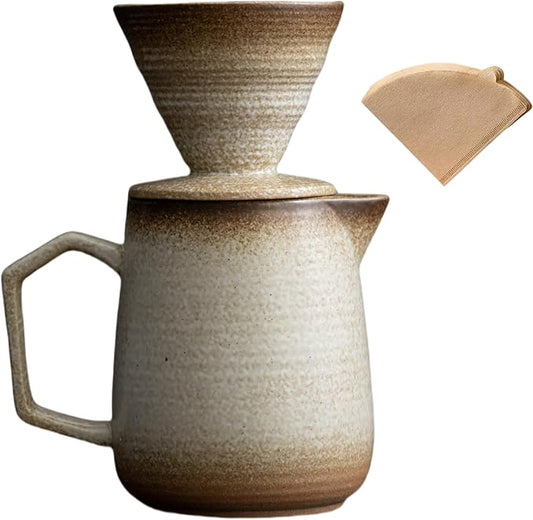 HYAXGM Pour Over Coffee Maker,Ceramic Coffee Maker With 100 pcs Paper Filter，16oz/480ml Pour Over Coffee Dripper (Off White)