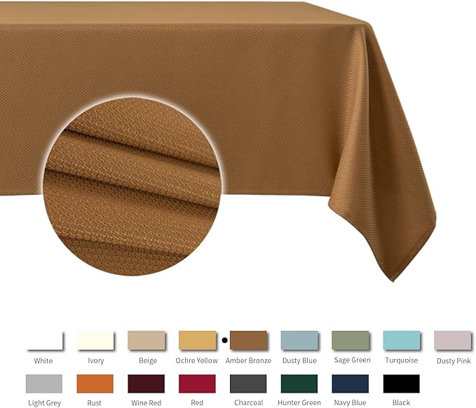 maxmill Textured Rectangular Tablecloth Water Resistance Antiwrinkle Spillproof Soft Jacquard Table Cloth for Fall Harvest Thanksgiving Parties and Holiday Dinners, 60 x 104 Inch, Amber Bronze