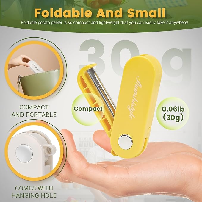 4Pcs Foldable Vegetable Peeler for Travel Camping Kitchen, Small Swivel Potato Peelers with Sharp Stainless Steel Blade for Apple Veggie Carrot Fruit Cucumber