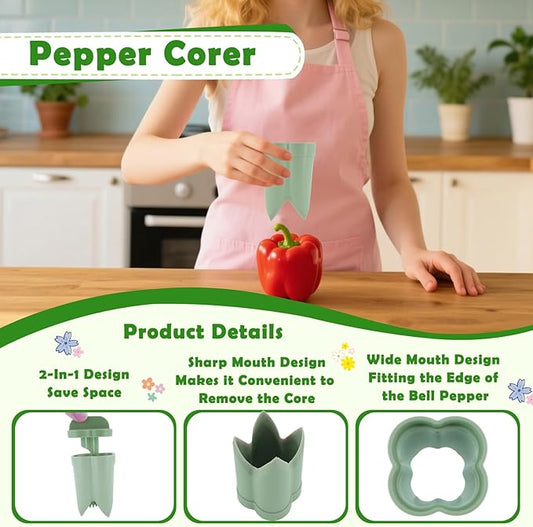 Suuker 2-in-1 Pepper Corer Set,Pepper Seed Corer,Apple Core Remover Tool,Fruit and Vegetable Core Remover,Kitchen Gadget for Bell Chili Plant,Zucchini,Balsam Pear