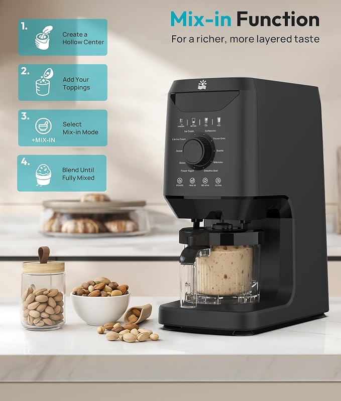 Homemade Ice Cream Maker Machine - 12-in-1 Ice Cream Maker with 2 Pint Containers & Lids, Gelato, Sorbet and Frozen Yogurt Maker, Self-Cleaning, Family Size, Black,Pre-freeze for 24 Hours