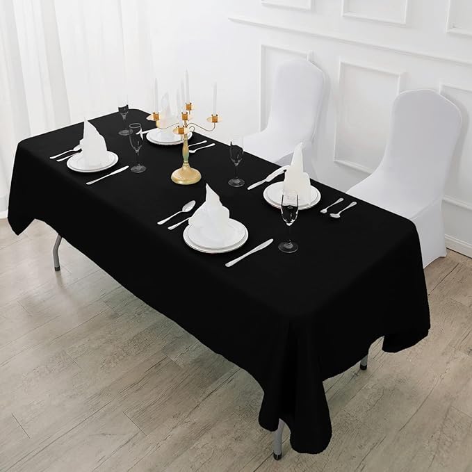 Fokitut 12 Pack Waterproof Rectangle Tablecloth, 90x156 Inch,Stain Resistant and Wrinkle Polyester Table Cloth, Fabric Table Cover for Kitchen Dining, Wedding, Party, Holiday Dinner-Black