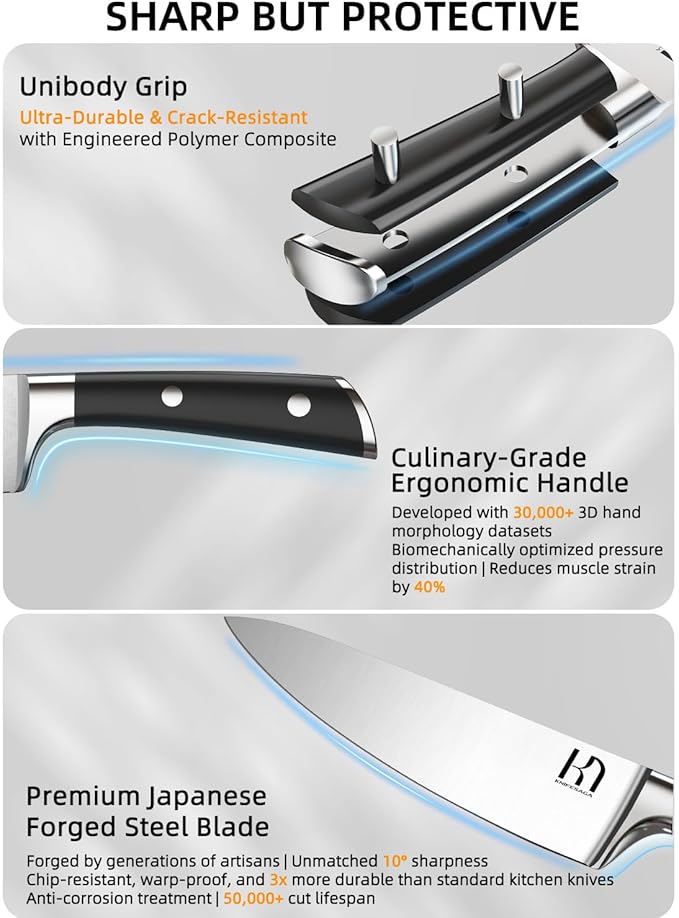 Knife Set, 15 Pcs Knife Block Set, Enduring Razor-Sharp Japanese High Carbon Stainless Steel Chef Knife Set with Block and Sharpener, Premium Knives Set for Kitchen, Natural Bamboo Block