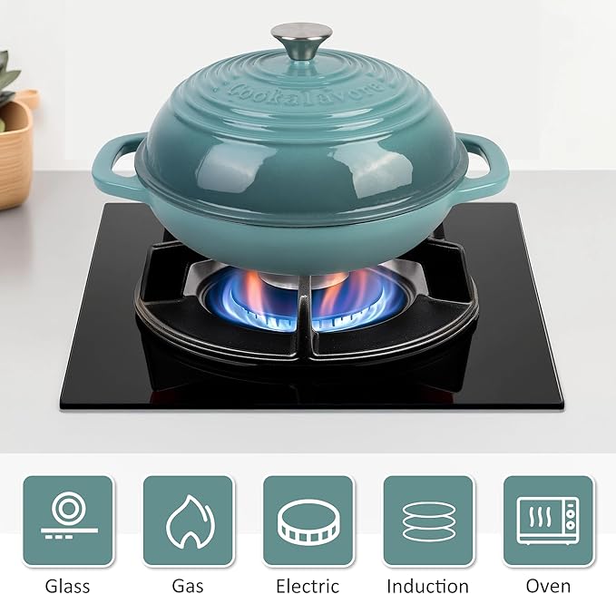 Fijxzct Premium Enameled Cast Iron Dutch Oven for Bread Baking | Non-Stick 5QT Oval Bread Oven with Lid | Perfect for Sourdough, Loaf, and Artisan Baking (Round Green, 5 QT)