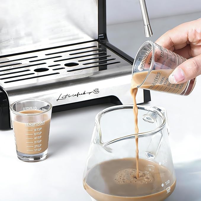 2-Pack Heavy Glass Measuring Shot Cups, Thick Base Liquid Measuring Glass for Coffee, Non-Fading 4-Measurement Espresso Jigger with Incrementa
